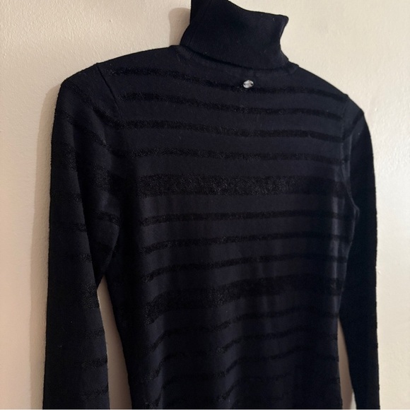Guess Black Turtleneck Sweater with Velvet Textured Stripes - Picture 10 of 13